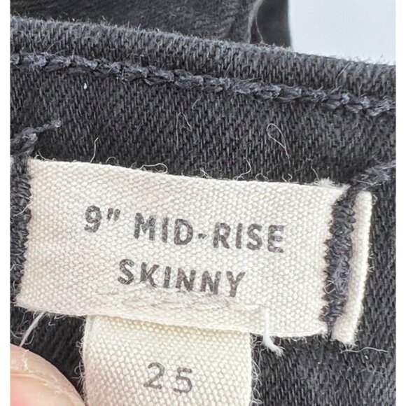 Madewell 9" Mid-Rise Skinny Jeans Black Raw Hem Exposed Button Fly Size 25 - Picture 7 of 8